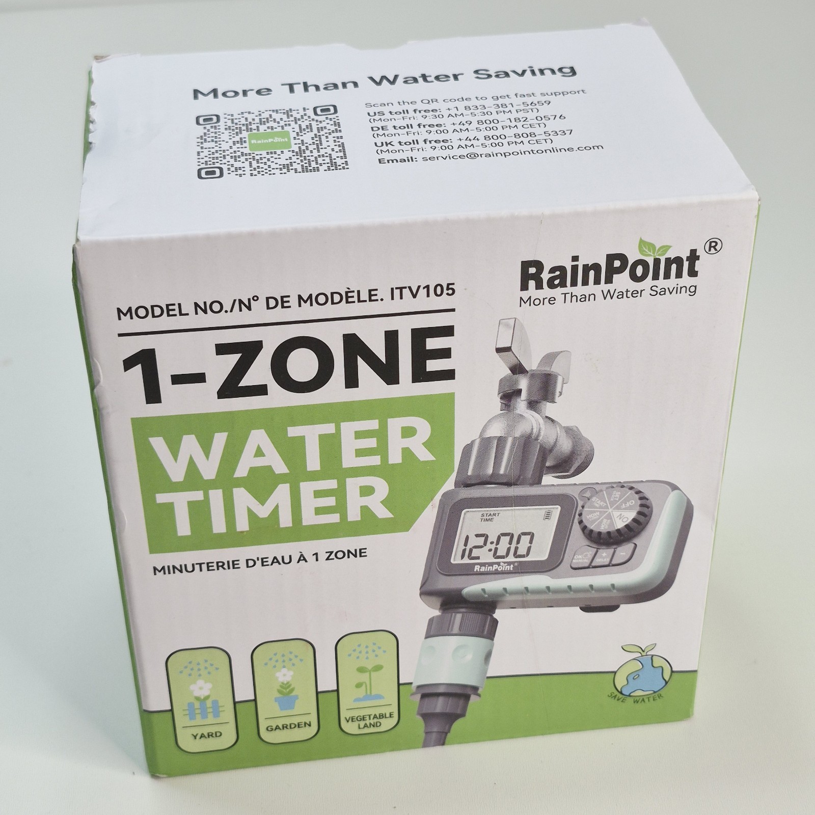 Rainpoint 1-Zone Water Timer ITV105 Water/Rustproof Rain Delay Watering -NEW