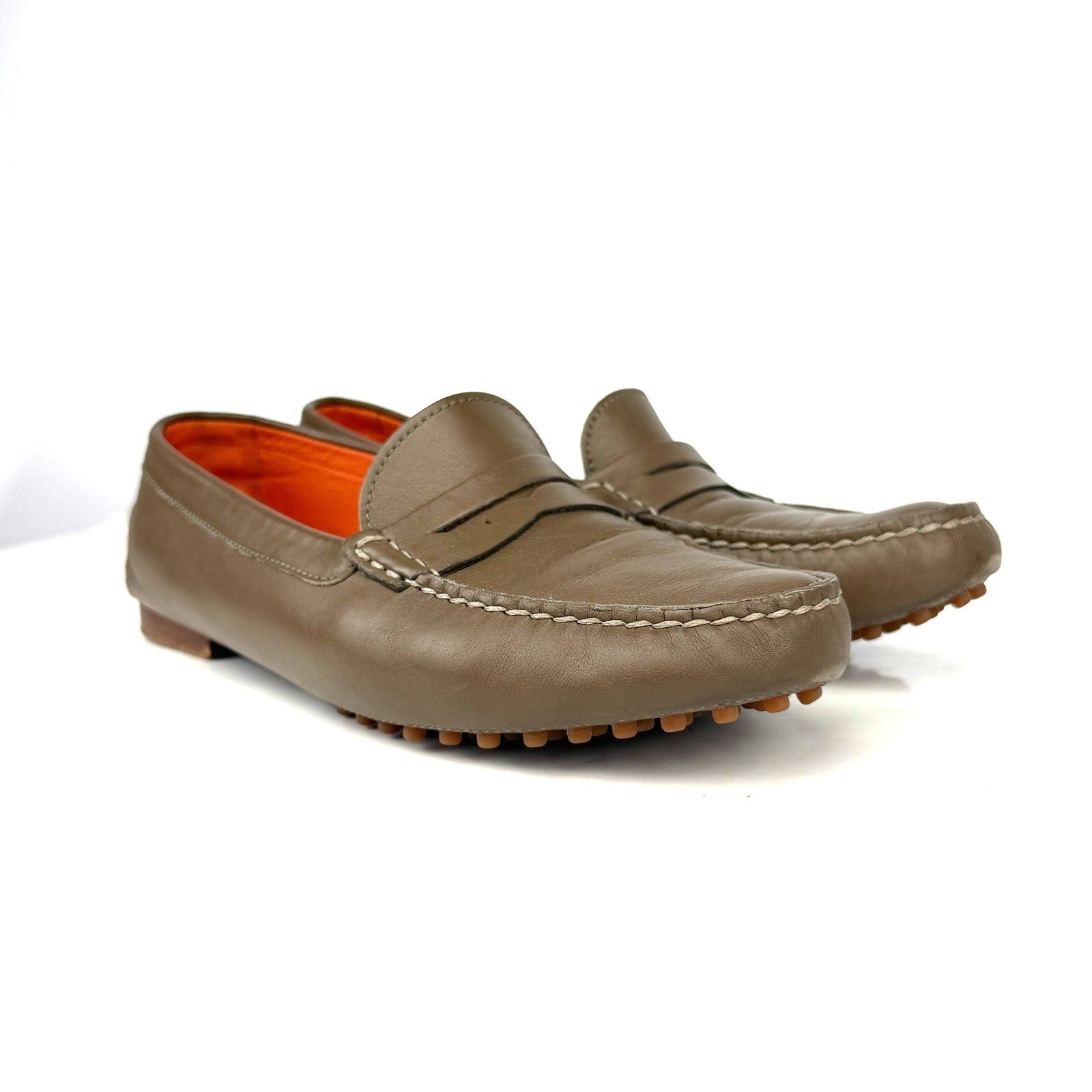 RALPH LAUREN Purple Label Brown Olive Green Leather Driving Loafers 39.5