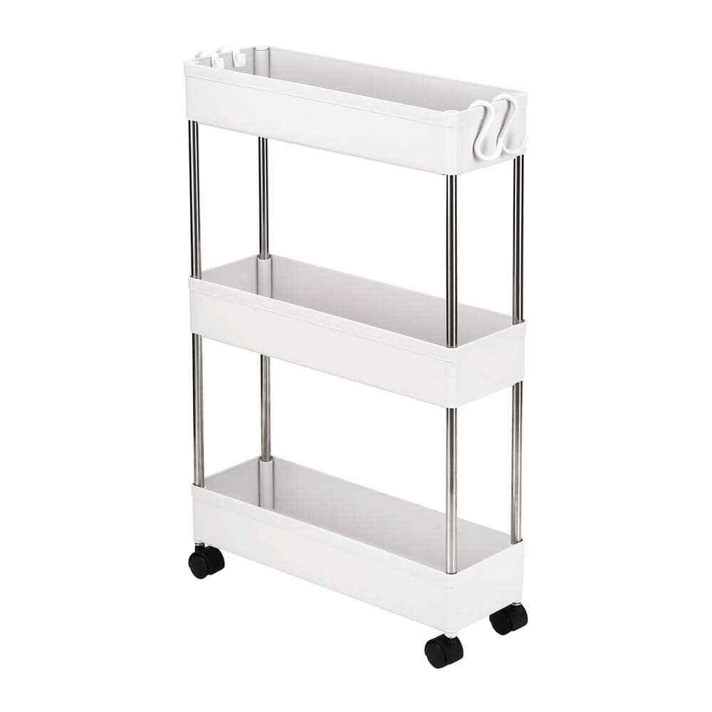 Karl Home Multi-Functional Plastic Mobile 4-Wheeled Garment Rack in White