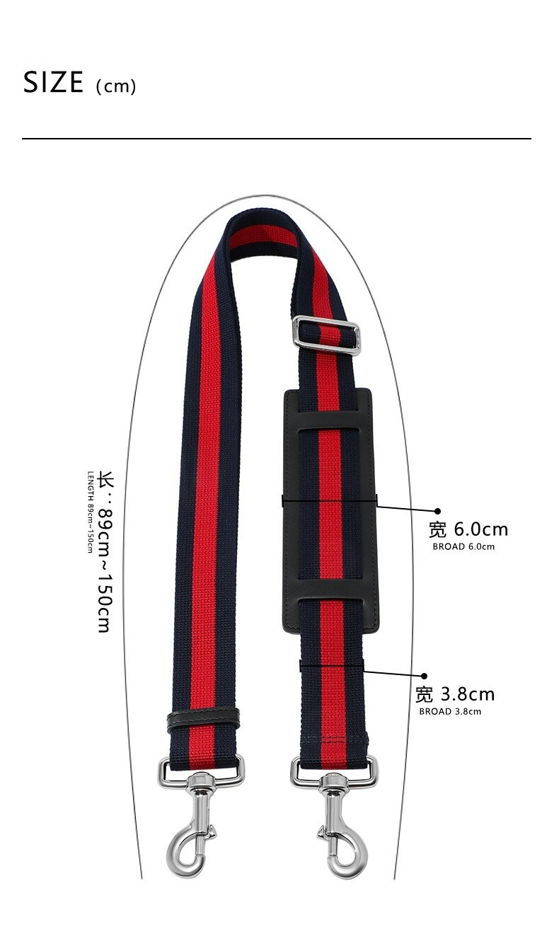 Adjustable Replacement Striped Purse Strap for Designer GG Bag with Shoulder Pad