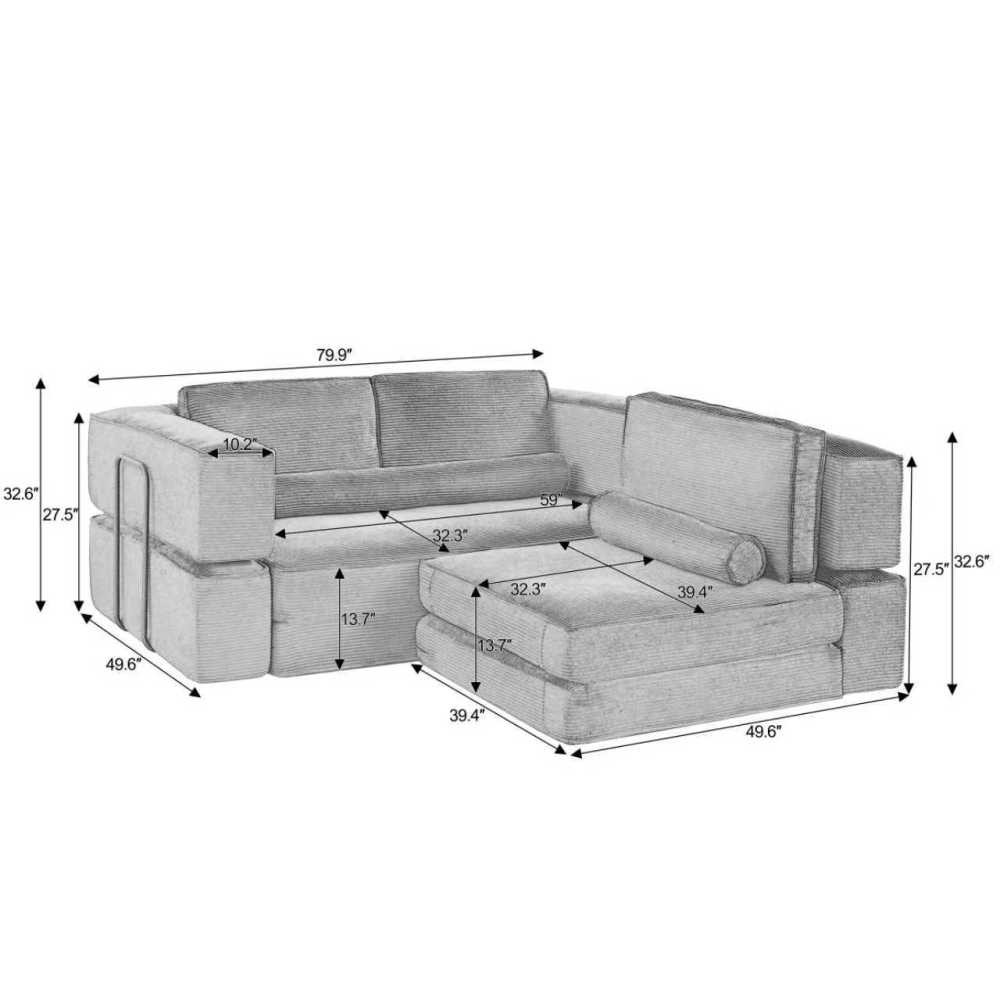 4-Seat Corduroy Modular Sectional Sofa Deep Seat Convertible Khaki Free Shipping