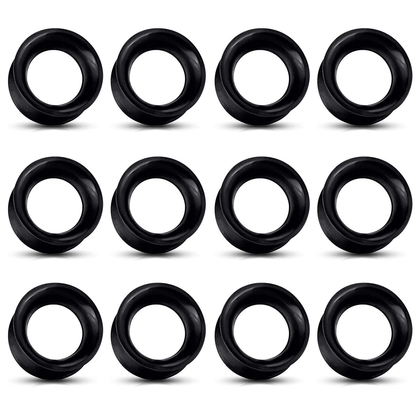 6 Pairs Black Silicone Gauges 2g 0g 00g 12mm 14mm 16mm 18mm 20mm 22mm 25mm Si...