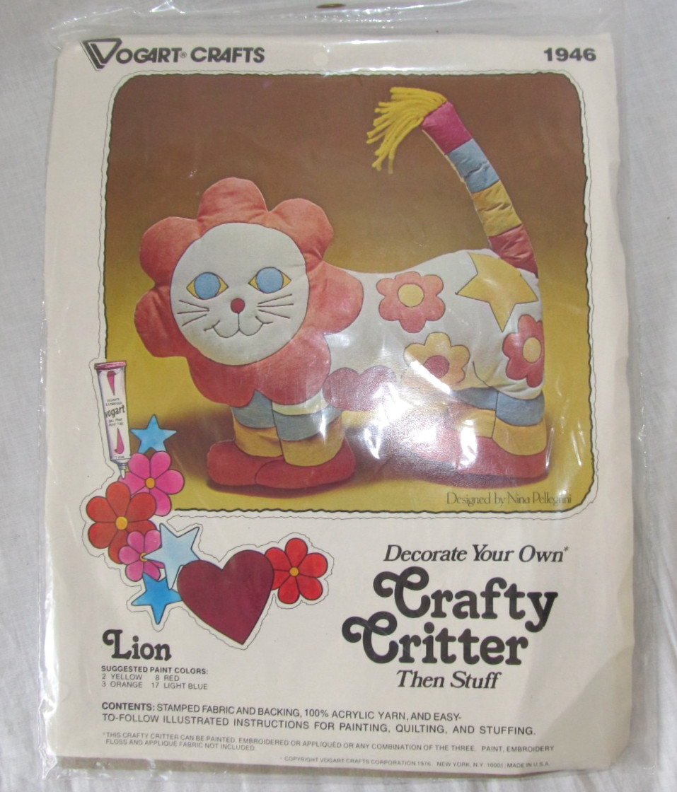Lion Pillow Decorate Crafty Critter Then Stuff Nina Pellegrini # 1946 Vogart Kit