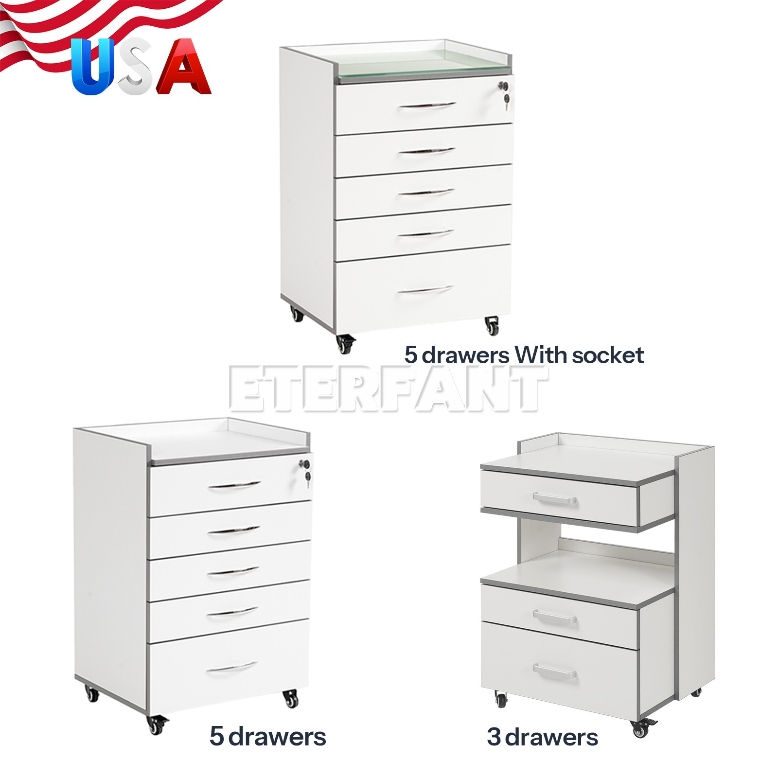 ETERFANT Dental Rolling Medical Trolley Cart Mobile Cabinet Dental Wooden Cart