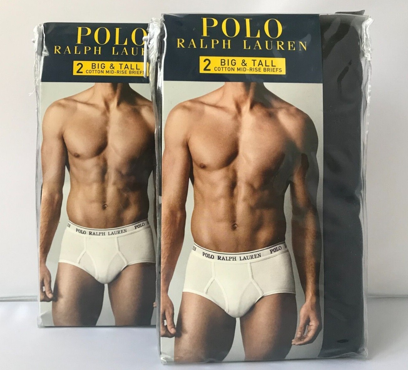 Polo Ralph L MEN 100% Cotton 2 Pack Black BIG & TALL  Mid-Rise Briefs 44" 46"