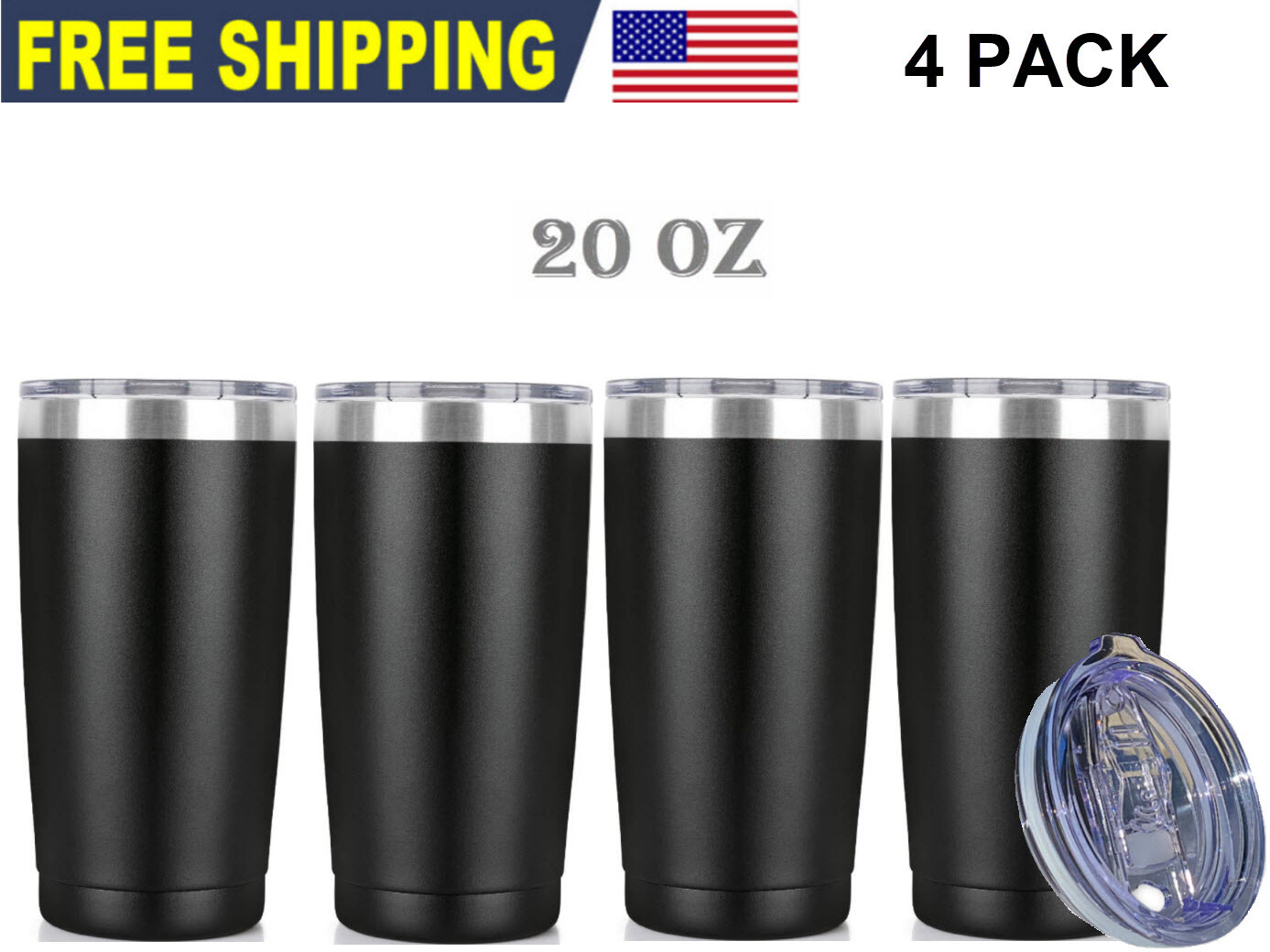 4Pack 20oz Tumble Slider Lid Stainless Steel Double Wall Vacuum Insulated Bottle