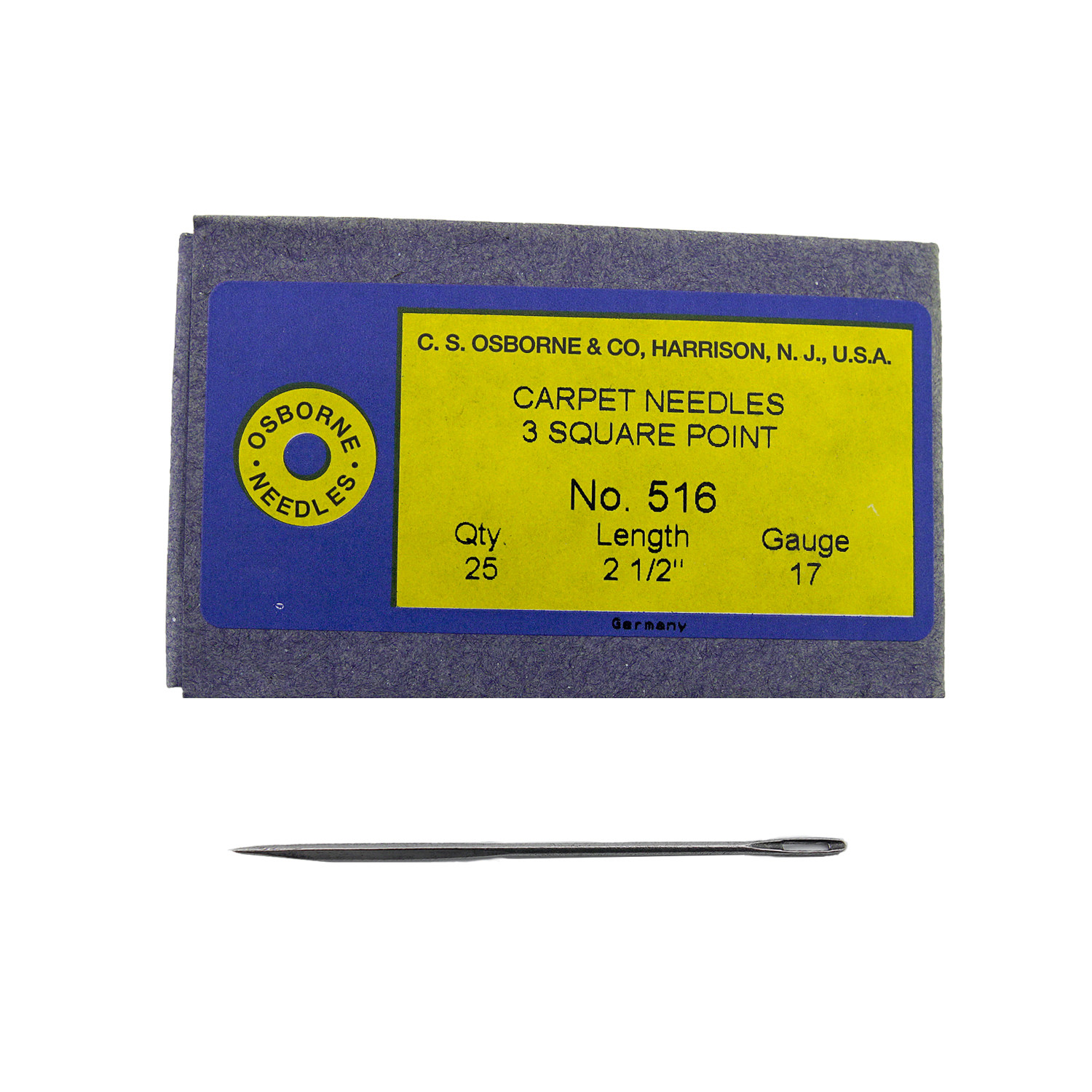 C.S. Osborne Pack of 25 Triangular Point Carpet Needles #516, 2-1/2", 17 Gauge