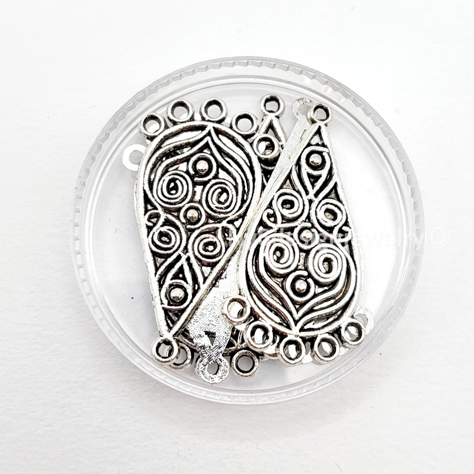 Silver Pewter 40x20mm Fan Chandelier Earwires – 5 Strand Connectors 6pcs DIY
