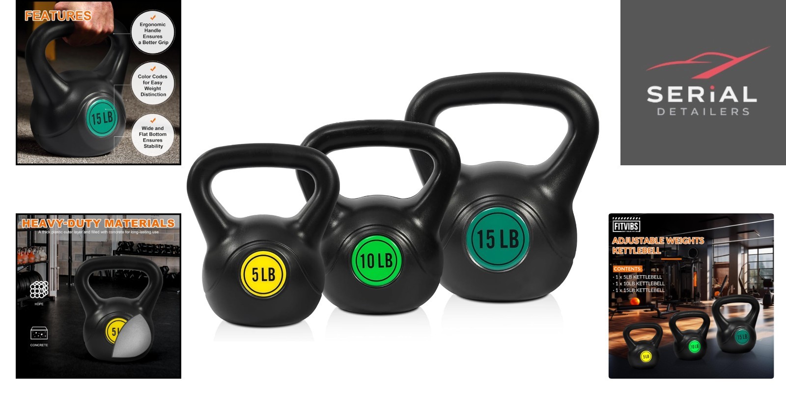 Ergonomic Kettlebell Set of 3 (5/10/15 lbs) - Stability for Effective Training