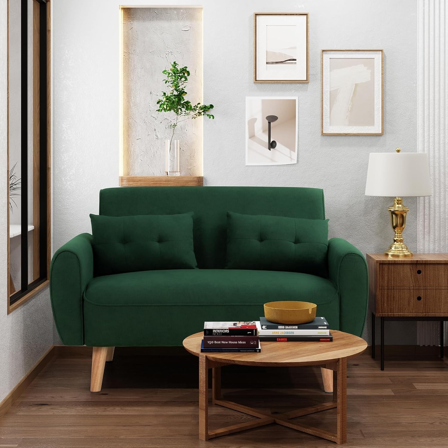 Small Modern Loveseat Couch Sofa Mid Century Fabric Upholstered 2-Seat Sofa