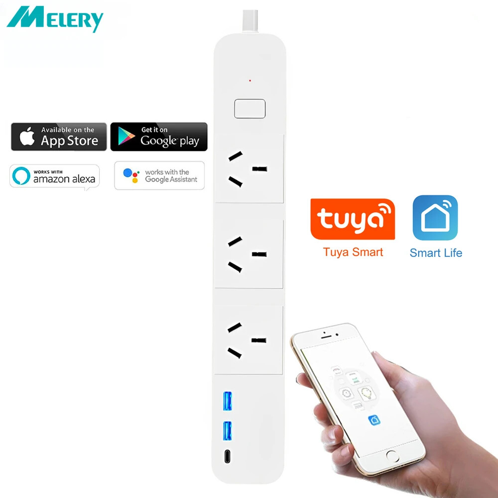 Melery Tuya WiFi Smart Power Strip AU Plug Socket USB TypeC for Google Alexa Use