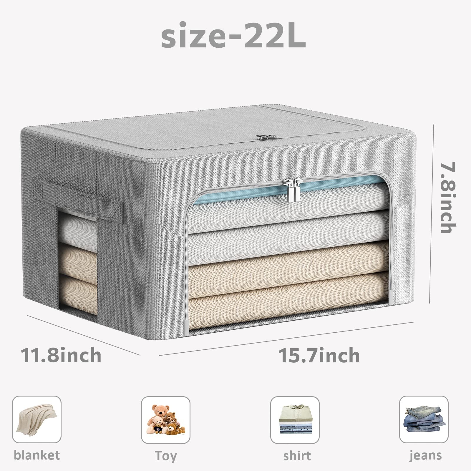 2 Pack Clothes Storage Bins Stackable Metal Frame Storage Foldable Linen Fabr...