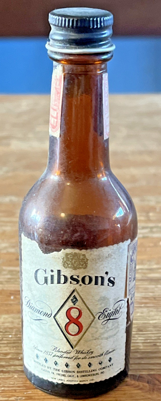 Gibson's Diamond Eight Miniature Liquor Bottle Mini Whisky Whiskey PA