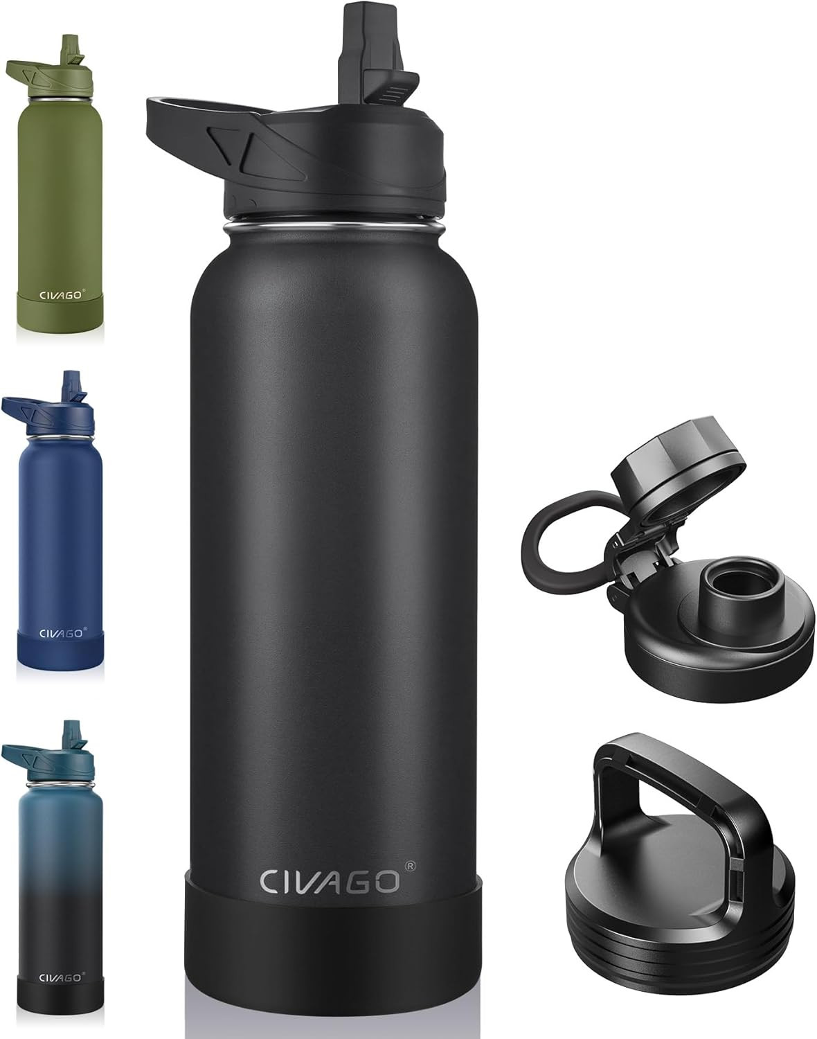 CIVAGO 40 Oz Insulated Water Bottle with Straw, Stainless Steel Sports Water Cup