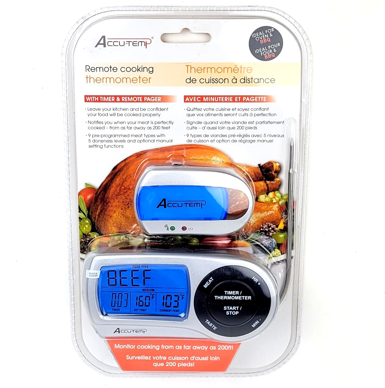 Meat Thermometer With Pager AccuTemp Remote Cooking ~ New
