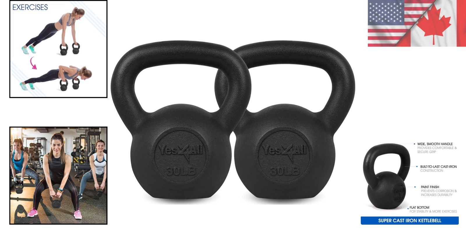 Elegant 30 LB Kettlebell Pair - Cast Iron Weights for Strength & Conditioning