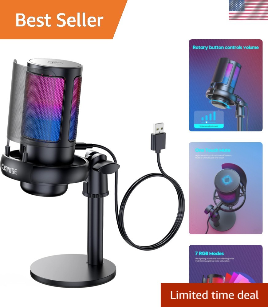 USB Mic for Gamers with Quick Mute & Real-Time Monitoring Features