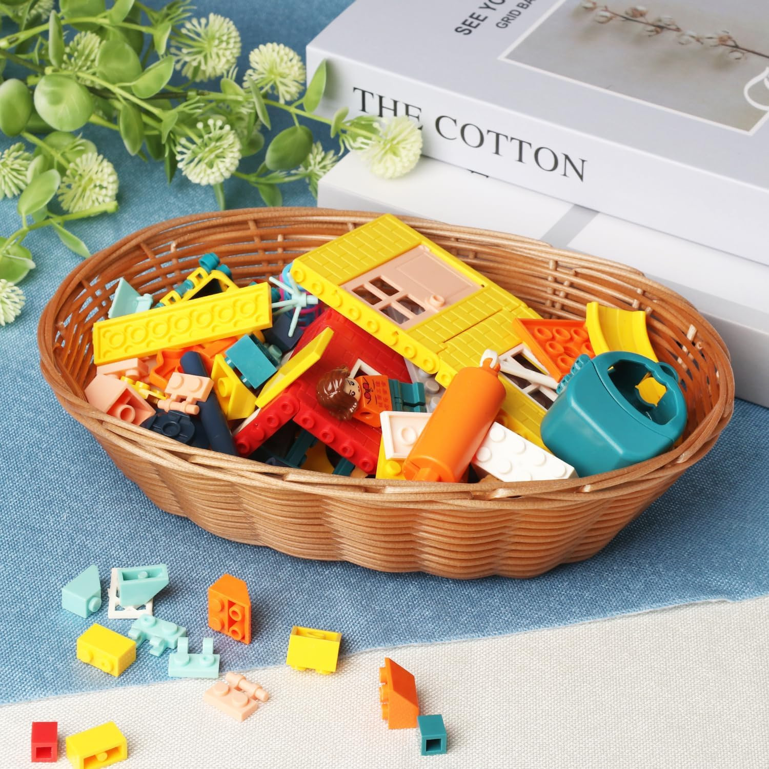 28 Pack Plastic Oval Basket, Poly Wicker Bread Baskets, Small Gift Baskets for K