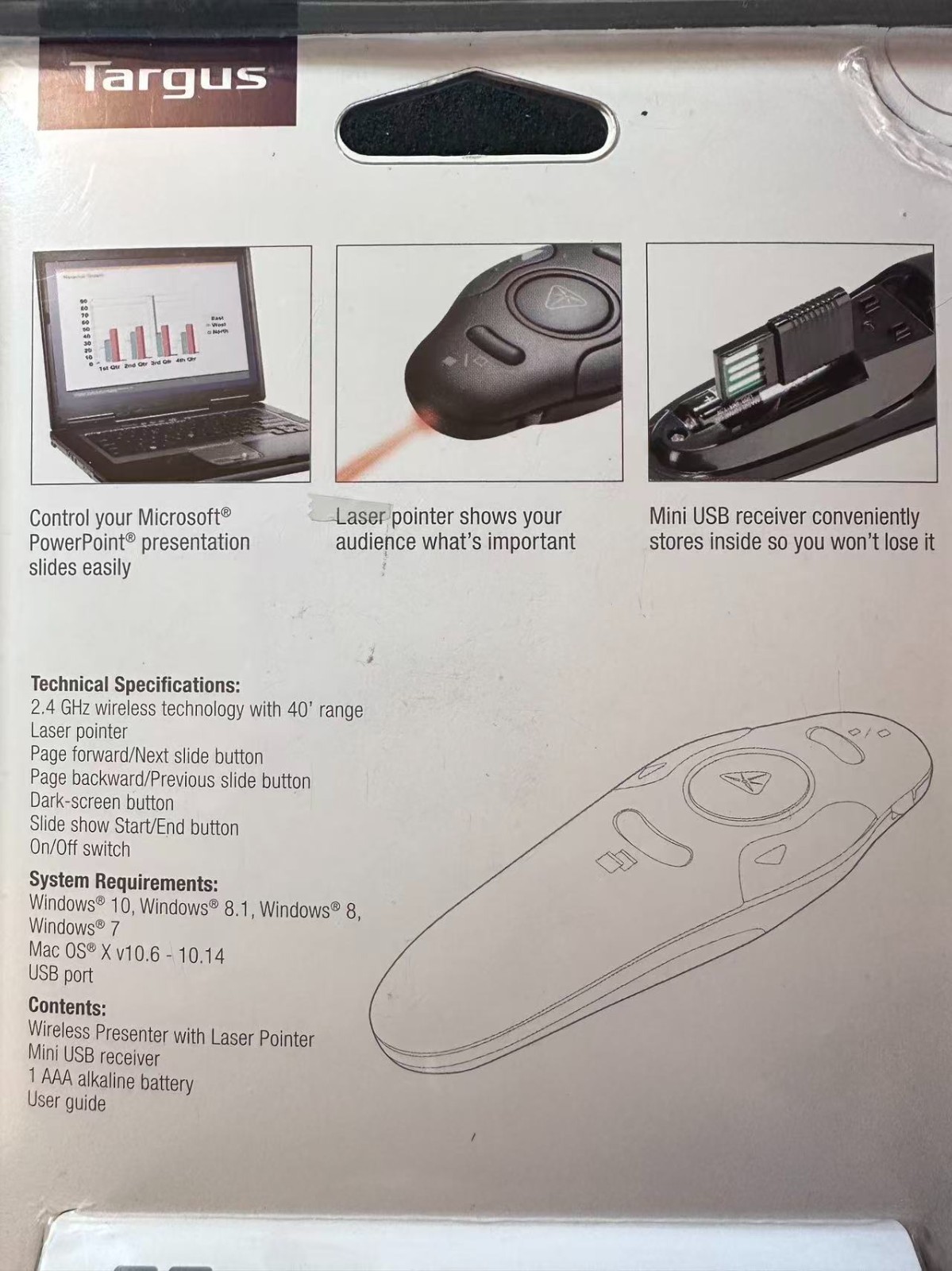 Targus Wireless Presenter with Built-in Laser Pointer 40ft Wireless Range PC/MAC