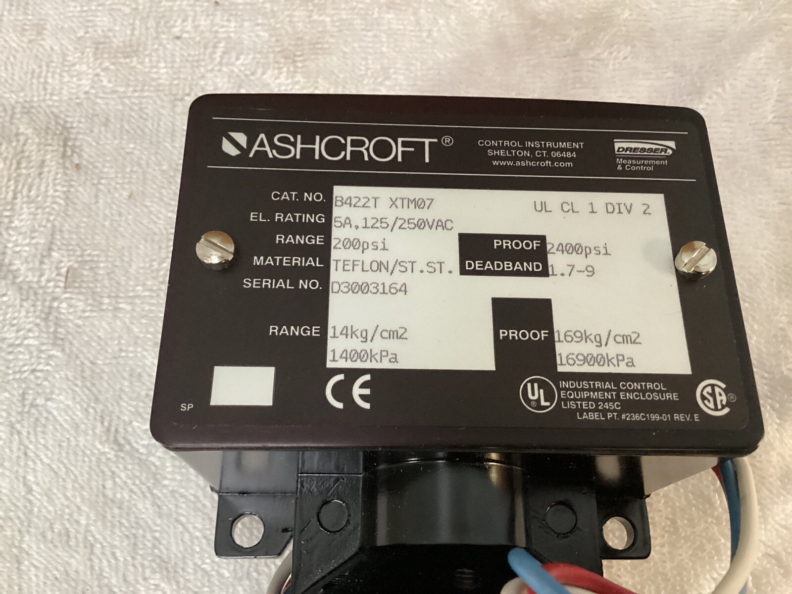 Ashcroft 200 PSI Pressure Switch B422T XTM07