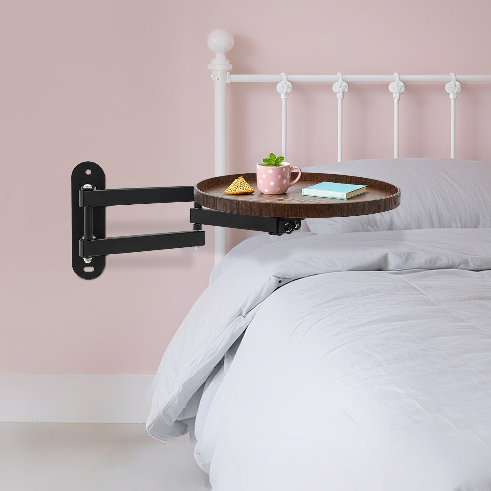 30cm(D) Round Wall Table, Foldable Reading Desk, Bedside Table, Wall-Mount Desk