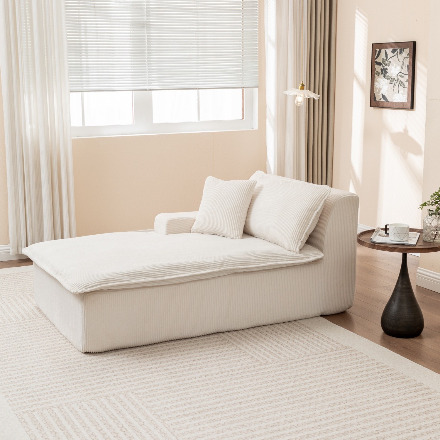 Modern Single Upholstered Chaise Lounge Chair w/ Right Armrest for Living Room