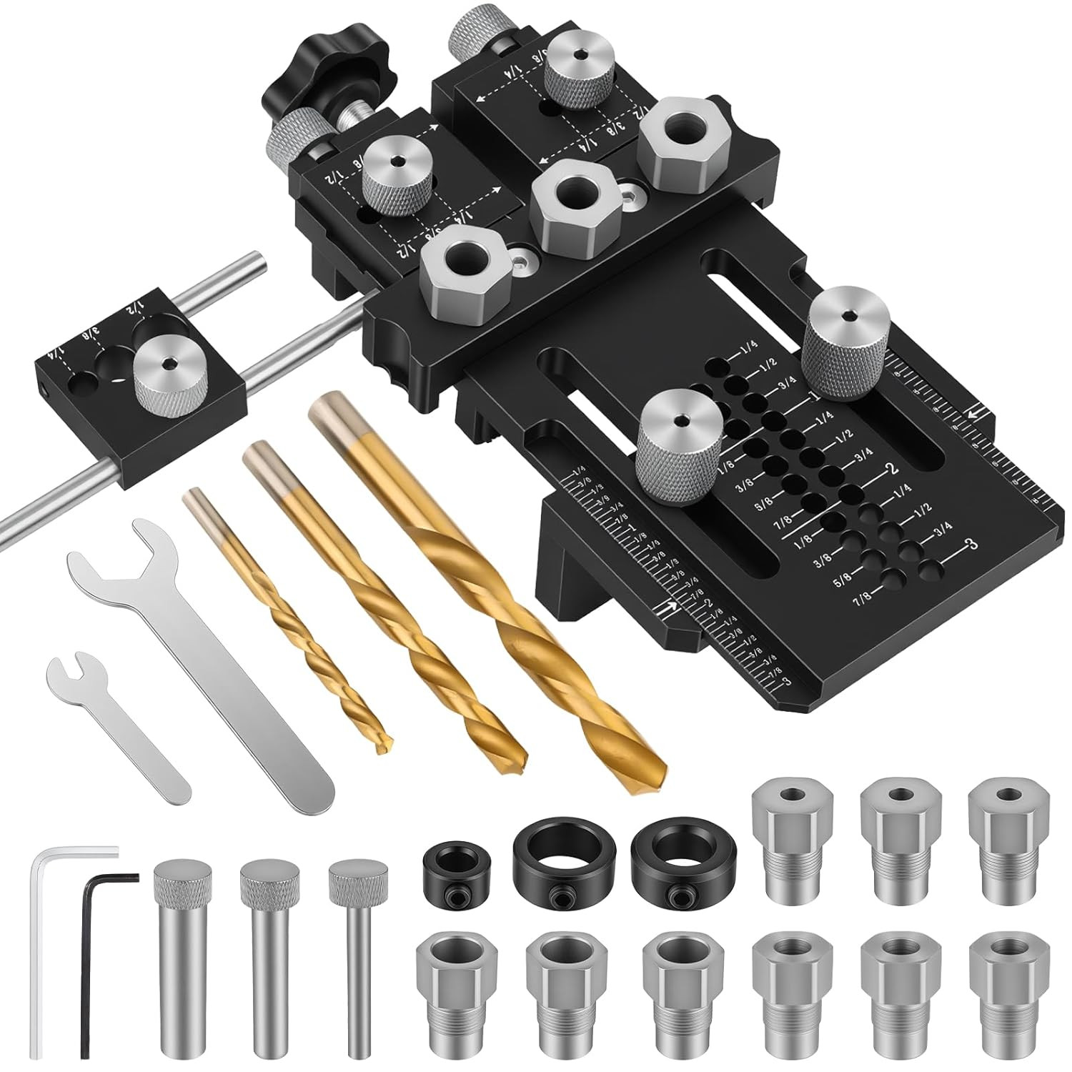 Self Centering Dowel Jig Kit Woodworking Drill Guide w/ 1/4 3/8 1/2 Bits