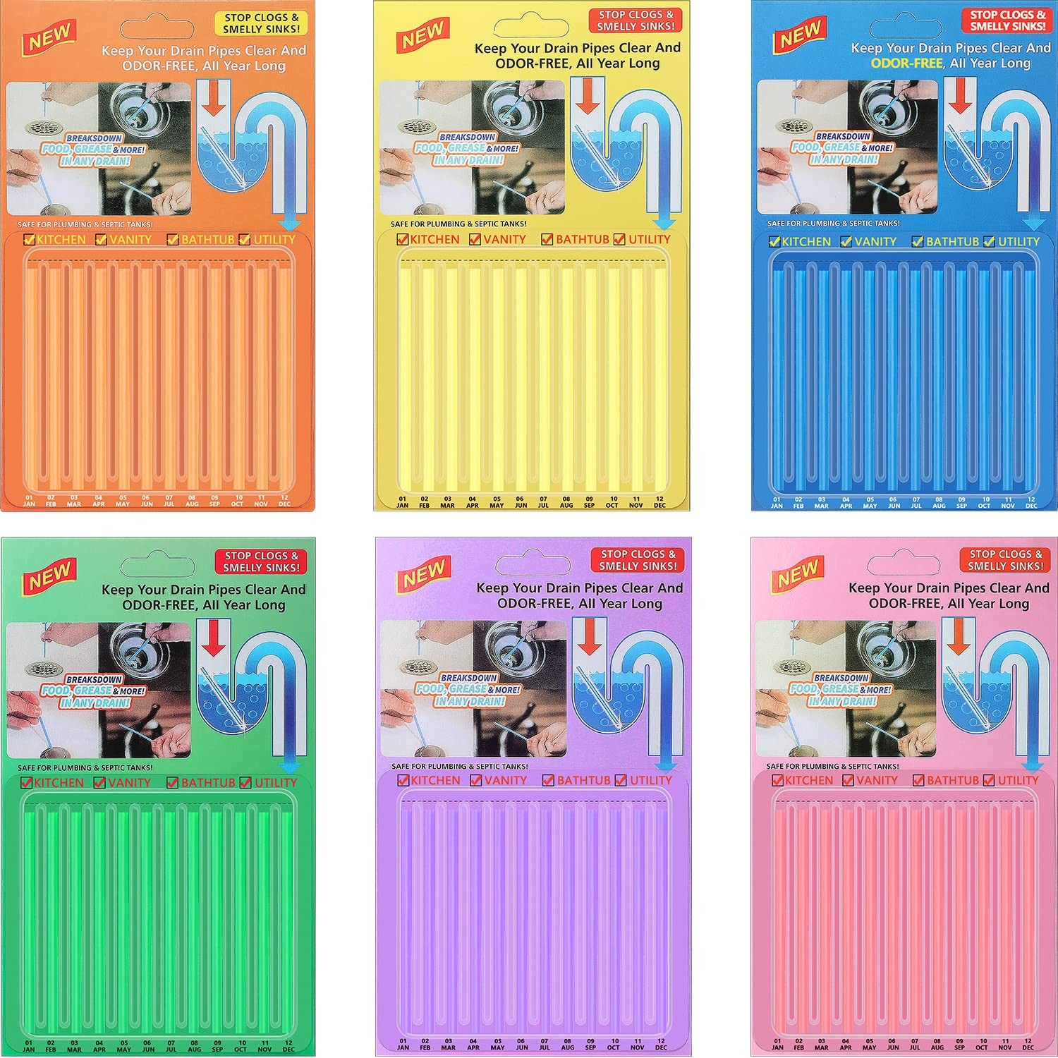 SAISN 72pcs Drain Cleaner Deodorizer Sticks - Keep Drain Pipes Clear, Prevent...