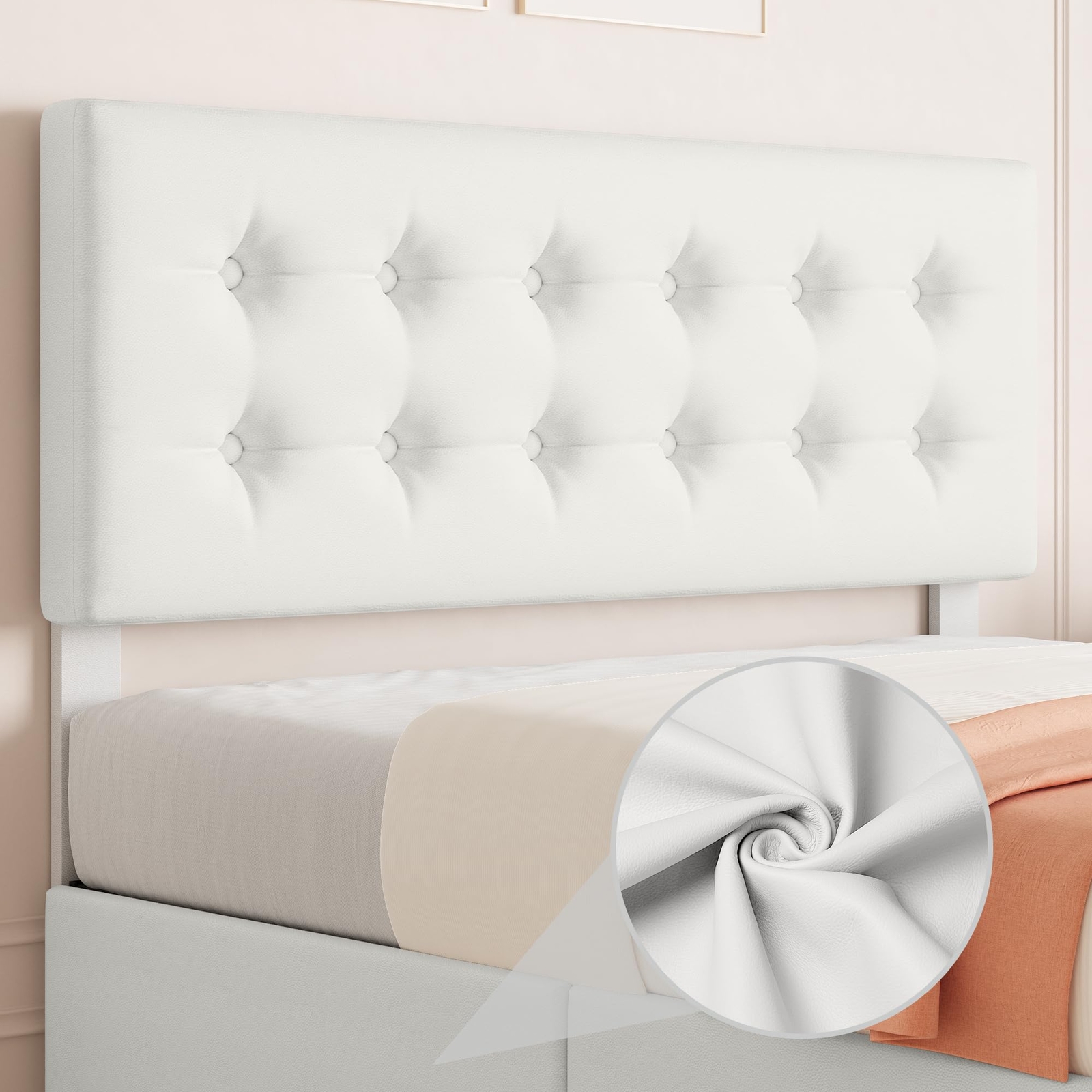 Full Size Bed Frame Linen Upholstered Platform Bed Frame with 4 Storage Drawers