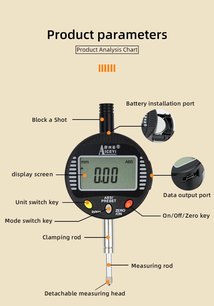 Digital Dial Gauge 0-0.5" Range 0.01mm Accuracy Electronic Indicator