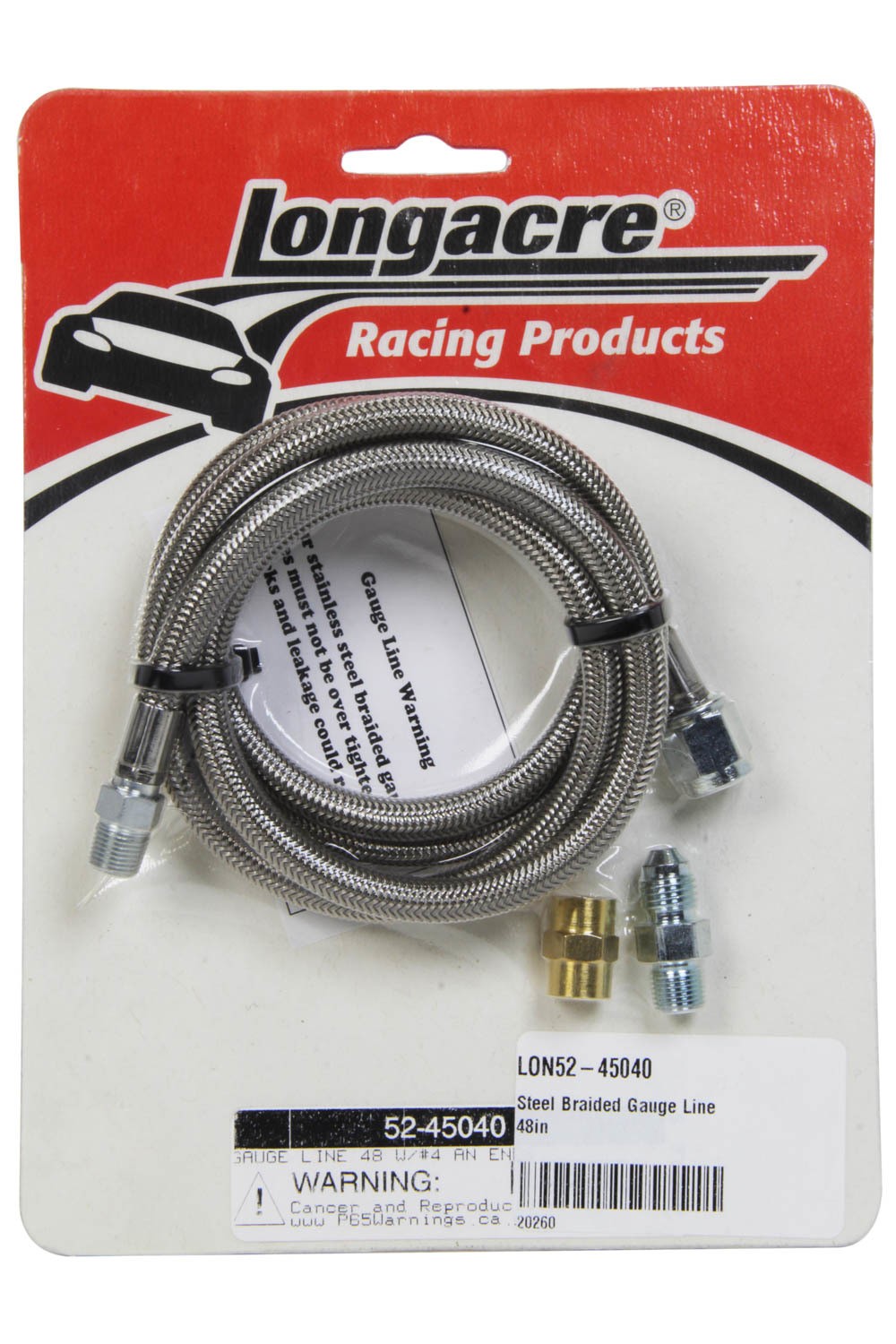 LONGACRE 52-45040 Steel Braided Gauge Line Kit, 48 Inches, 4 AN to 1/8 NPT