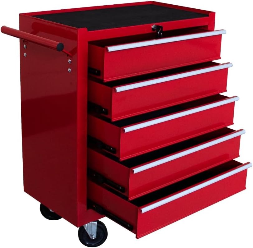 5 Drawer Tool Chest Wheels Rolling Garage Tool Storage Cabinet System Lockable