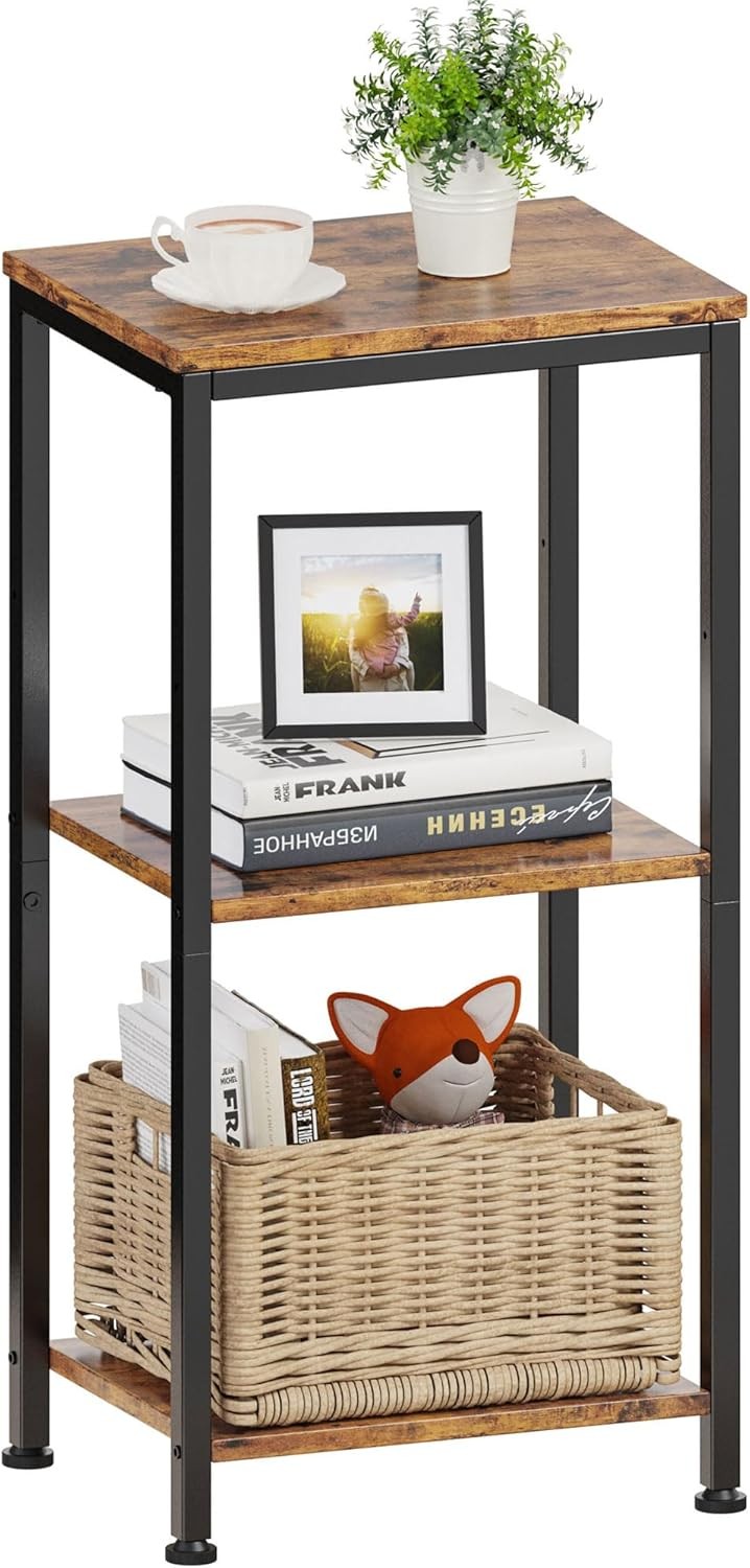 3 Tier End Table, Tall Nightstand for Small Spaces, Tall Side Table with