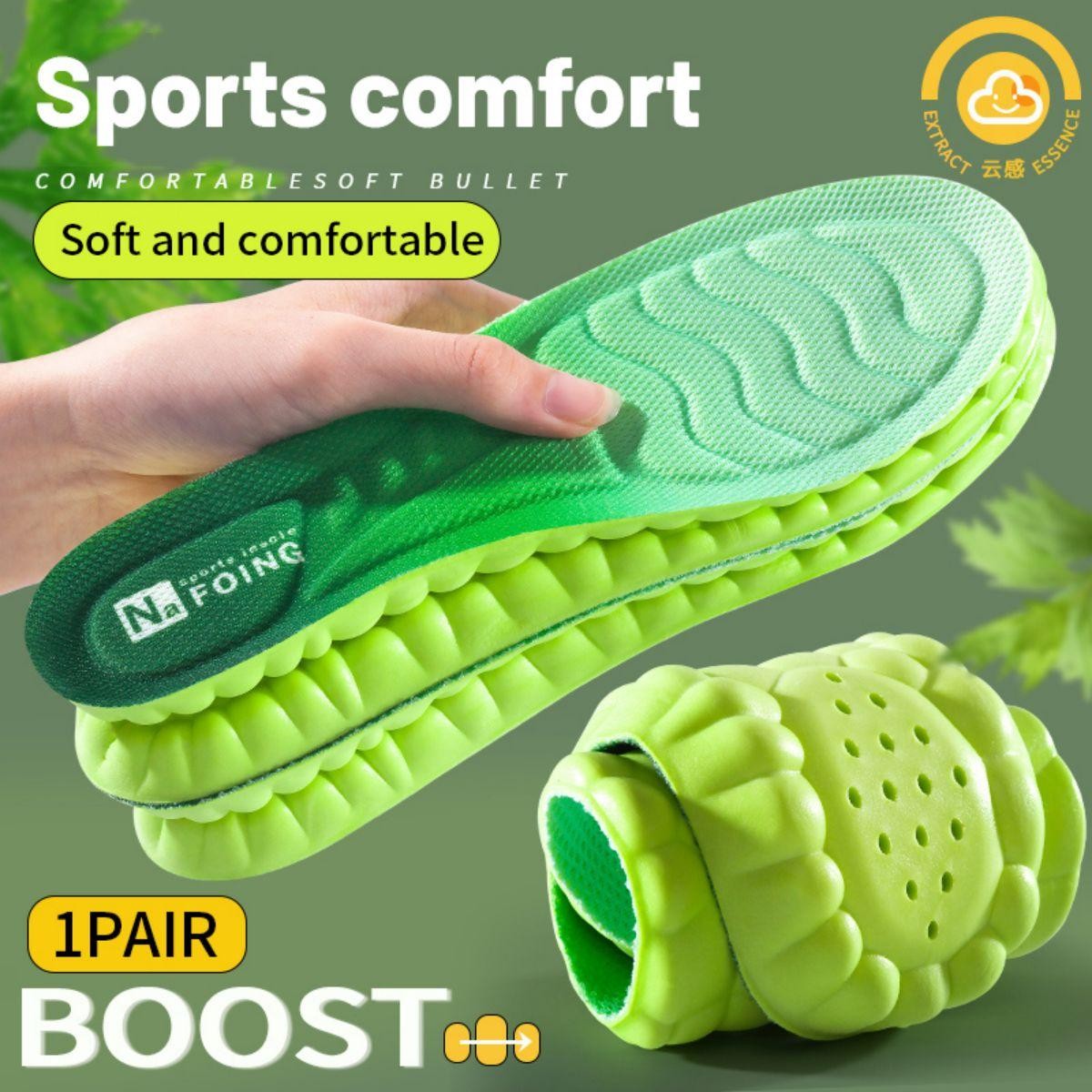 Sport Insoles PU Cushion | Shock Absorbing, Breathable, Antibacterial, Odor-Free