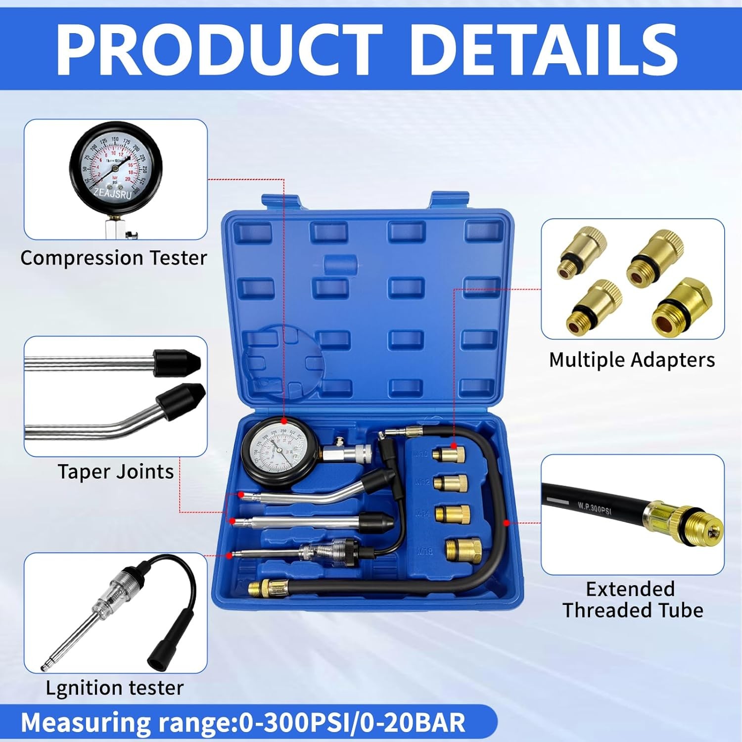 Compression Tester with Spark Plug Tester, Automotive Engine Compression Tester