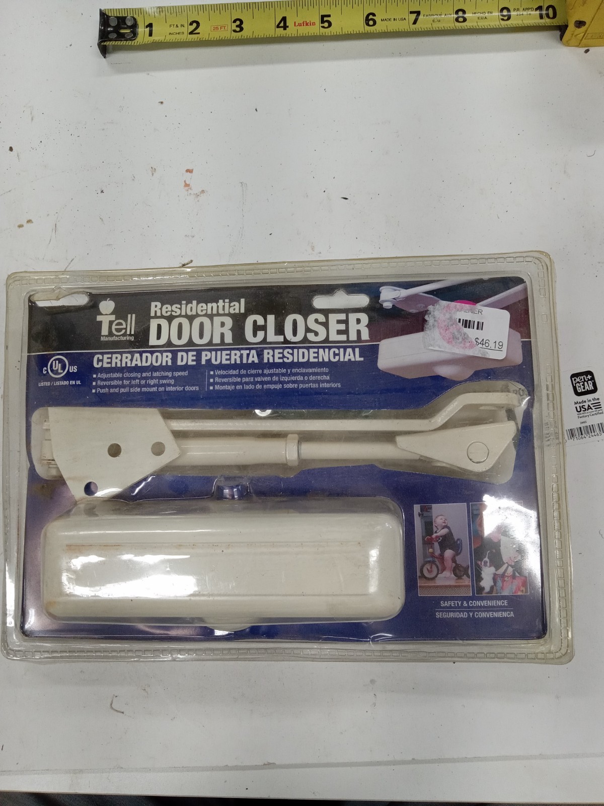 Tell DC100081 Door Closer fits doors up to 30" wide, weighing up to 65 Lbs T21