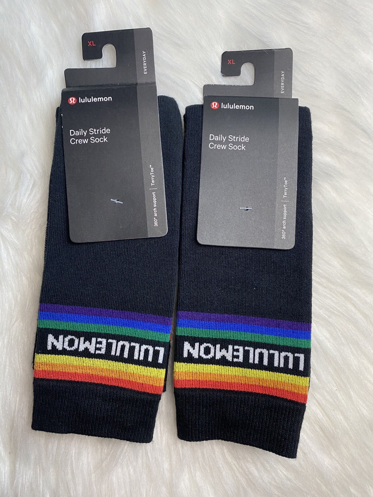 Lululemon Men's Daily Stride Crew Sock Stripe Wordmark Black Size XL New Lot 2