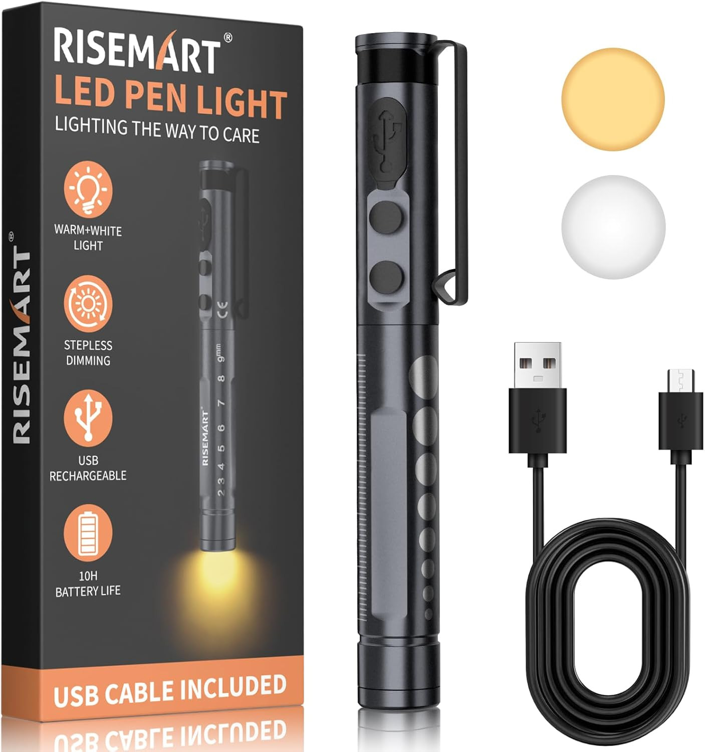 RISEMART Pen Light for Nurse, Rechargeable LED Medical Penlight, Warm/Cool White