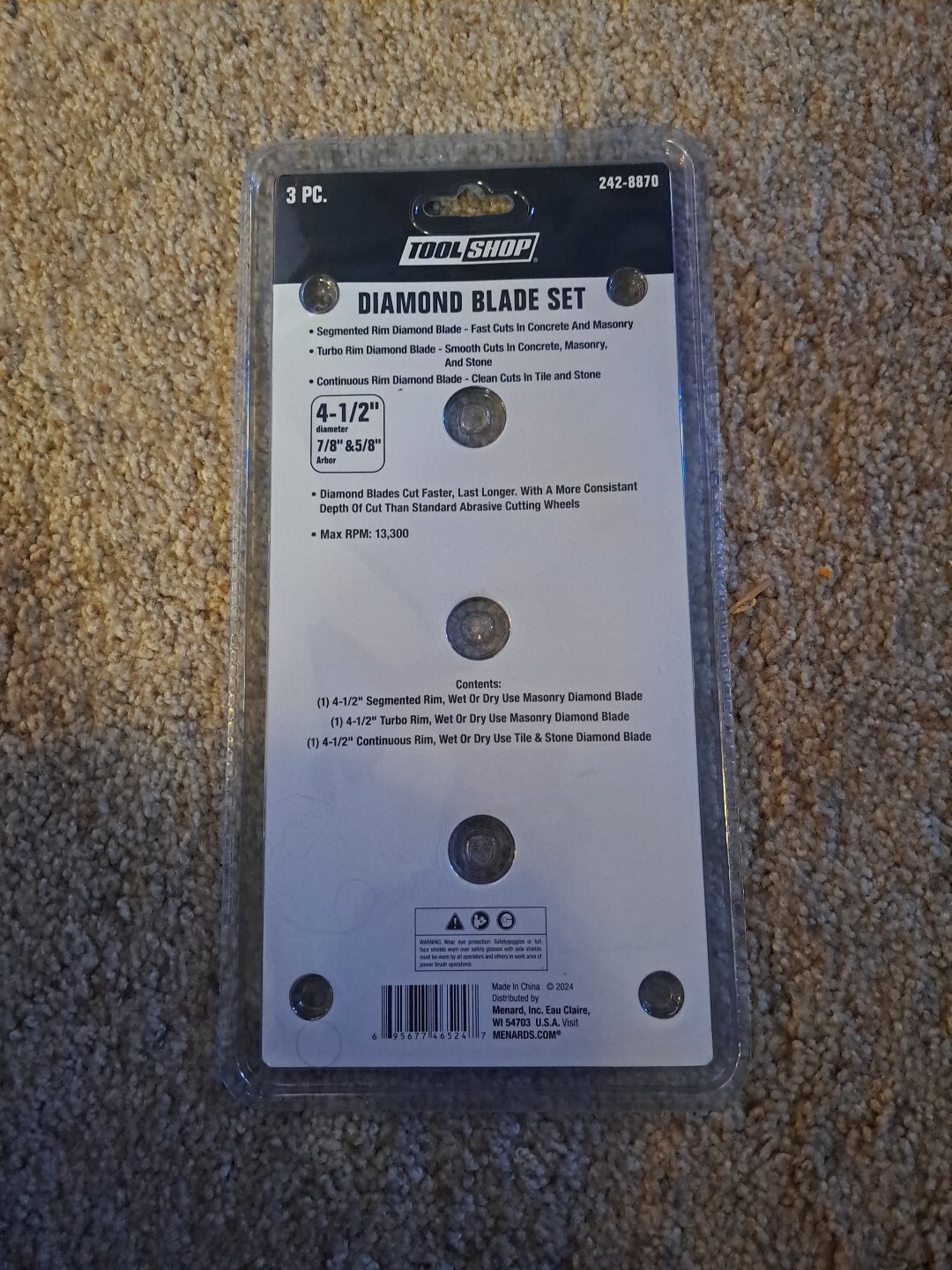 NEW Tool Shop 3-pc Diamond Blade Set 4-1/2" - Segmented, Continuous, & Turbo Rim