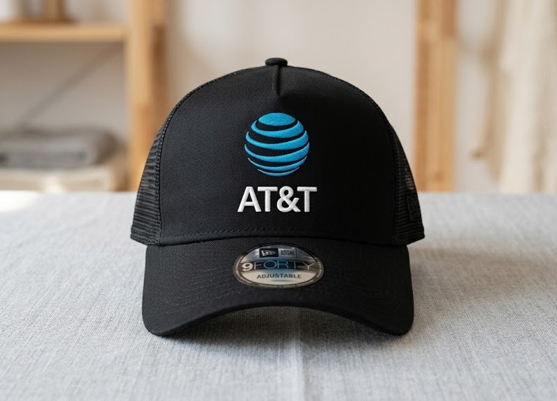 Black Baseball Hat Mesh Trucker Cap AT&T Logo Flat 2D Embroidered Adjustable