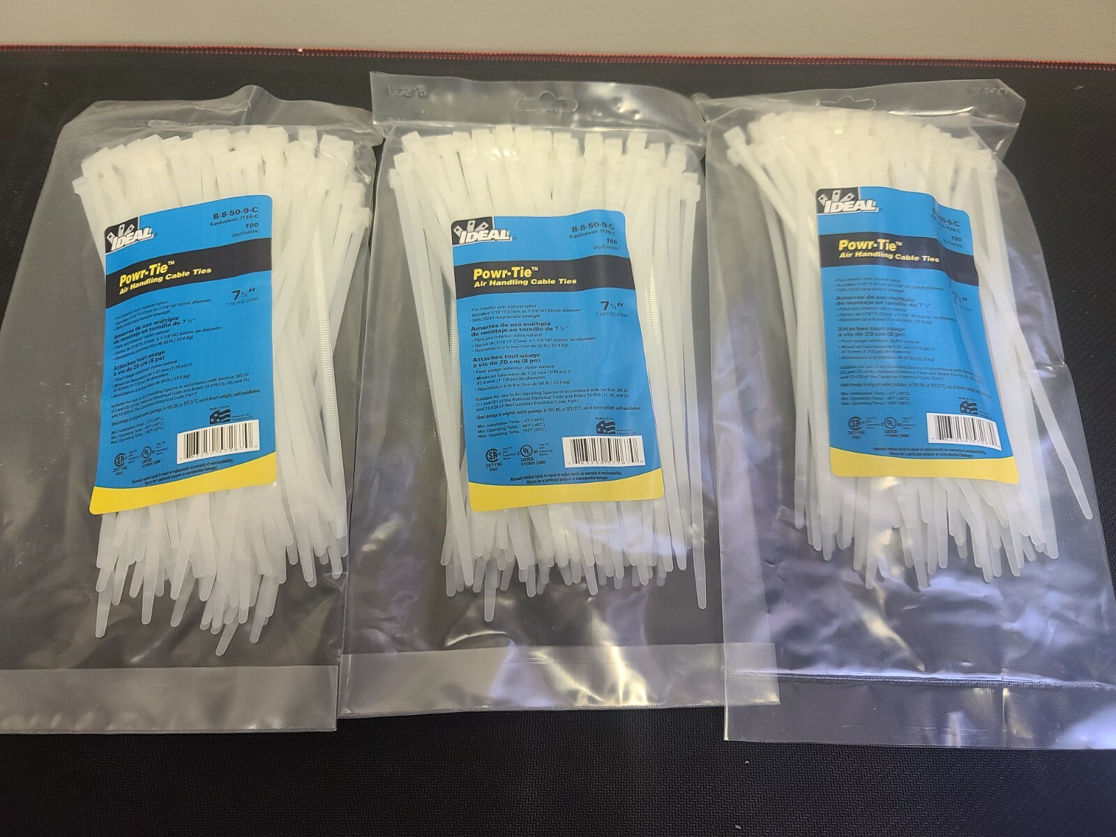 Ideal B-8-50-9-C Cable Tie 7.5" 50 lb. Natural - 300 Ties (Pack of 100 x 3)
