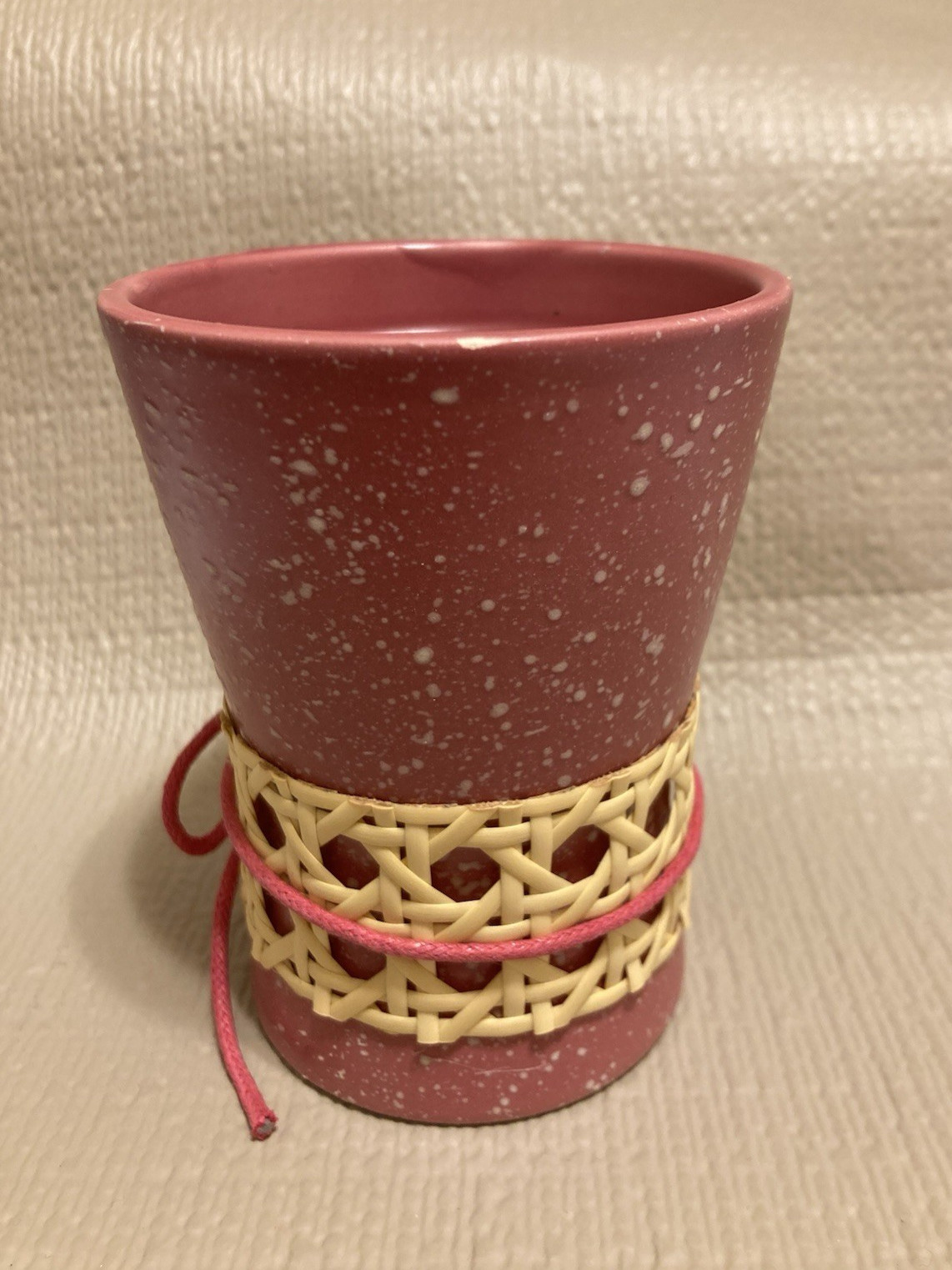 4"H Small Planter Flower Pot Pink Rose White Speckles String Bow