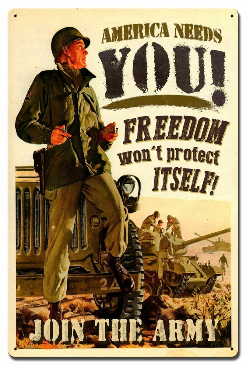 AMERICA NEEDS YOU JOIN THE ARMY 24" HEAVY DUTY USA MADE METAL ADVERTISING SIGN