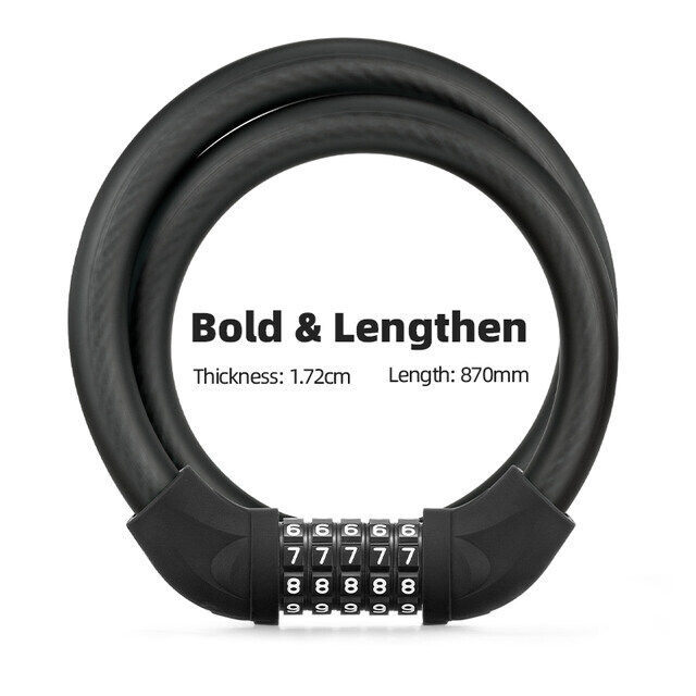 ROCKBROS Bike Lock Comination Cable Bicycle Lock Five-digit Code Comination Safe