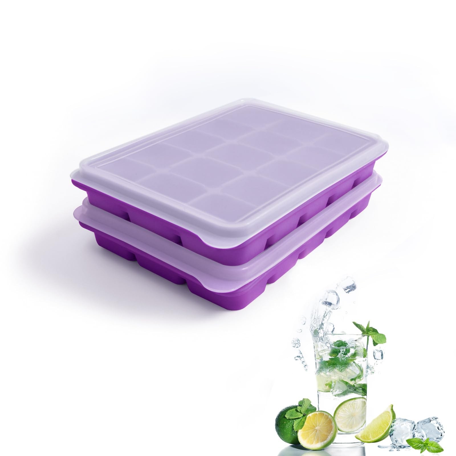 Tvmania Ice Cube Trays Set of 2, 7.3 inches x 5.1 x 1.2 inches, Purple