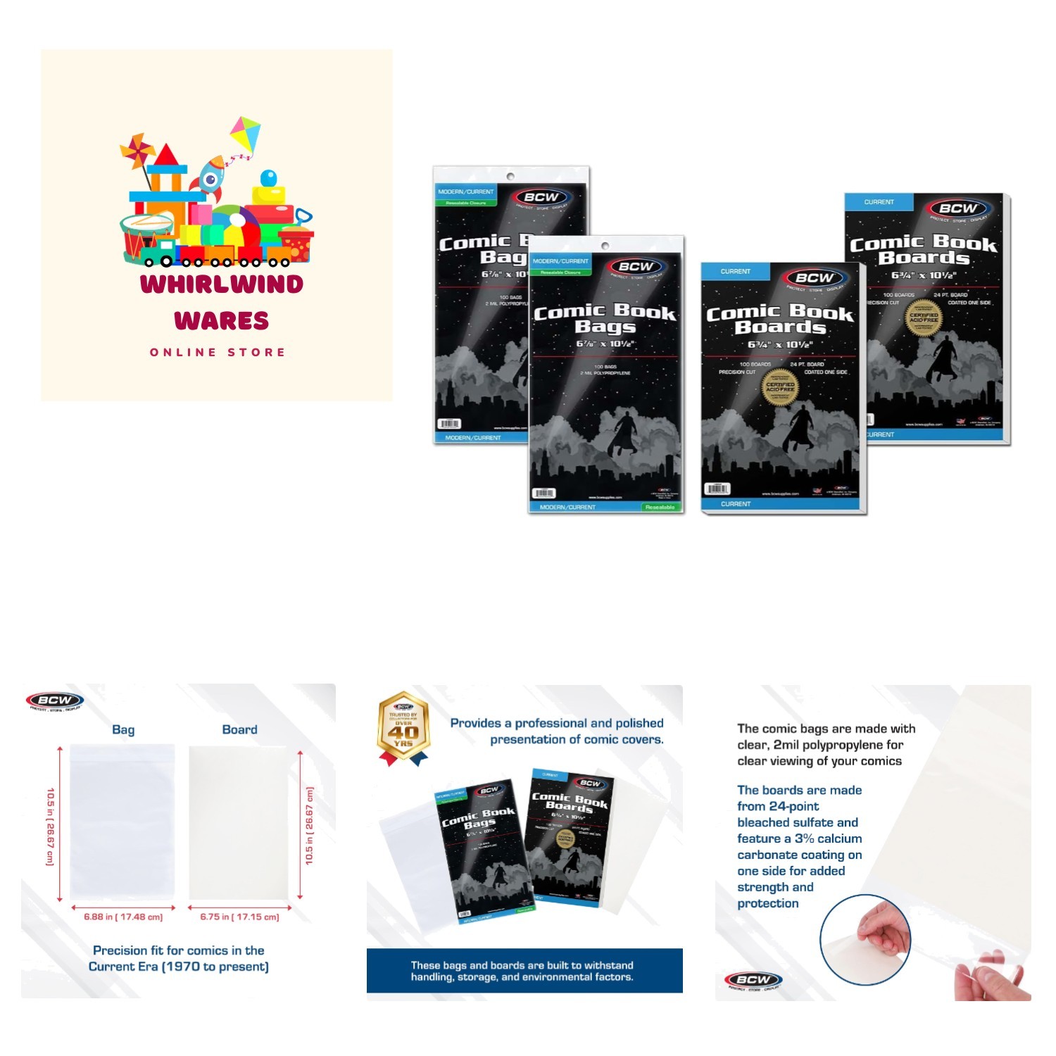 Archival Quality Comic Protection Pack | 200 Resealable Bags & Boards 6.88x10.5