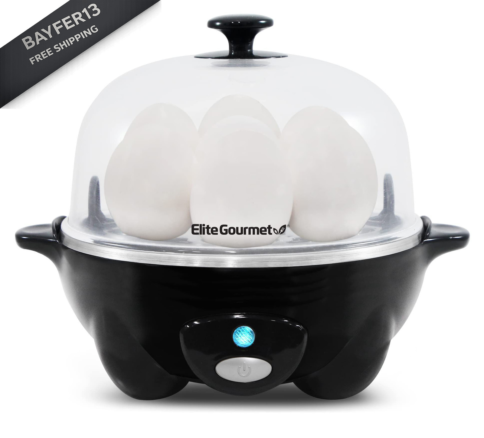 Elite Gourmet EGC-007B# Rapid Egg Cooker, 7 Easy-To-Peel, Hard, 7 Egg, Black