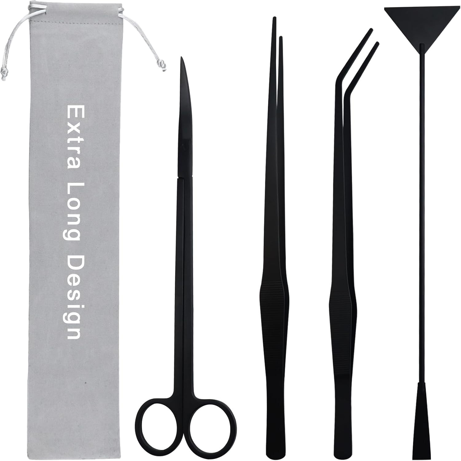 Aquarium Aquascape Tools Kit, Long 15 Inch Stainless Steel Aquatic Plants Tools,