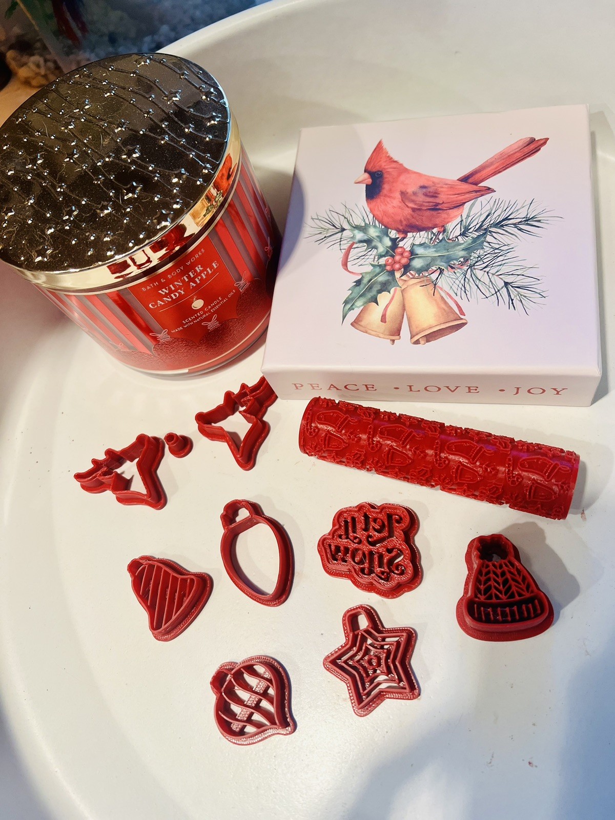 Polymer Clay Christmas Cutter Lot! 8 Cutters & One Texture Roller!