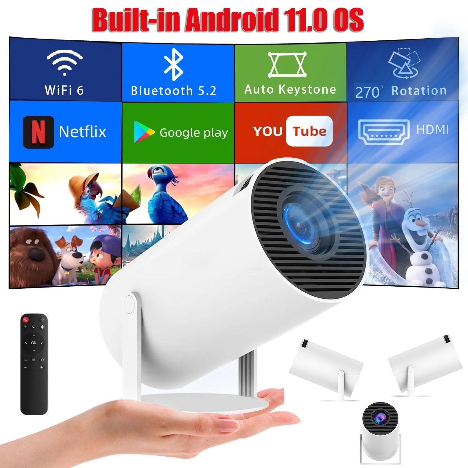Portable Android Smart Projector 5G WiFi Bluetooth 4K Mini Home Video Theater